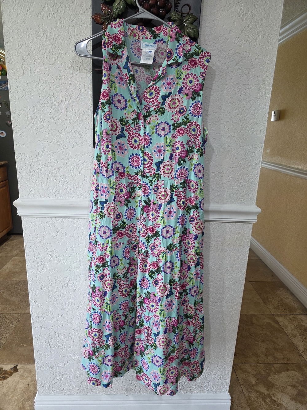 Sleeveless Floral Maxi Dress - Mint with Pink & Blue Flowers
